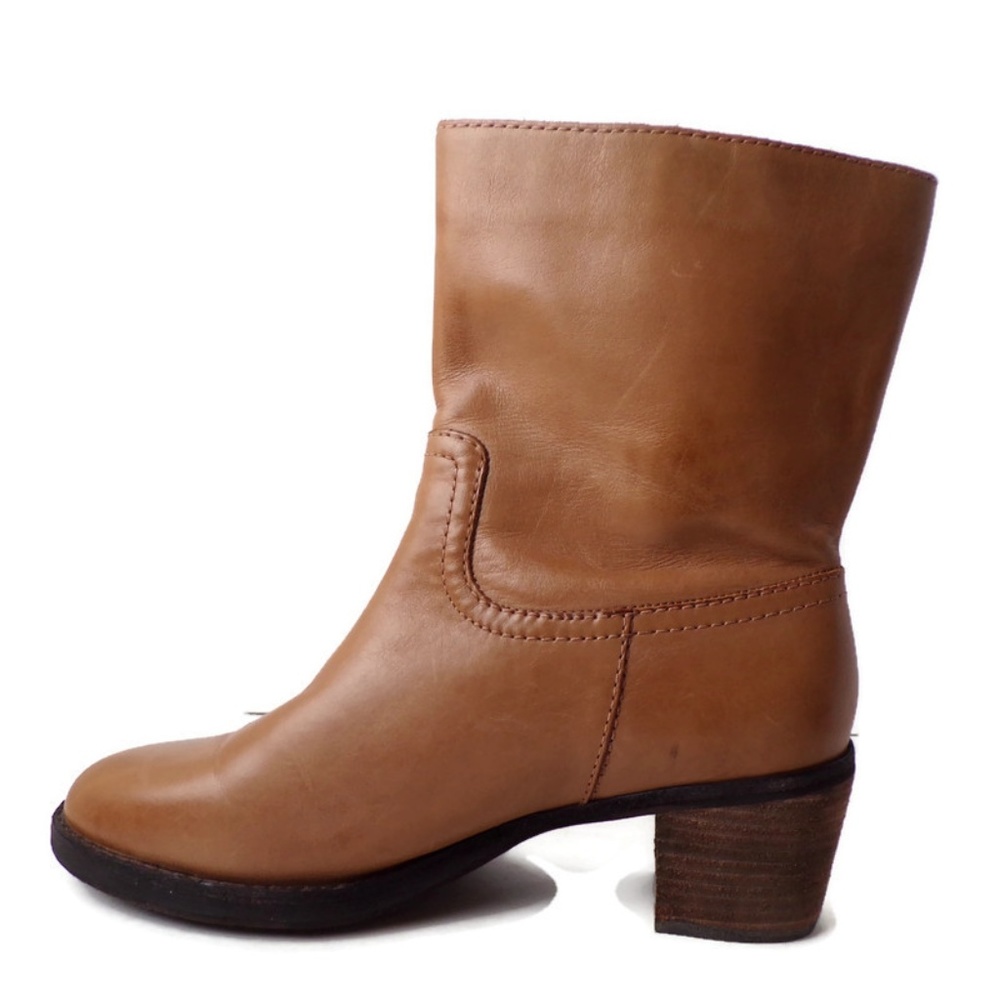 Lands' End Side-Zip Boots Women's 8.5D Cognac Leather Western Block Heel
